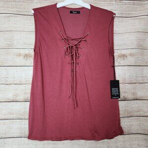NWT Michael Lauren Tie Front Sleeveless Burgundy Top Blouse Size XS
